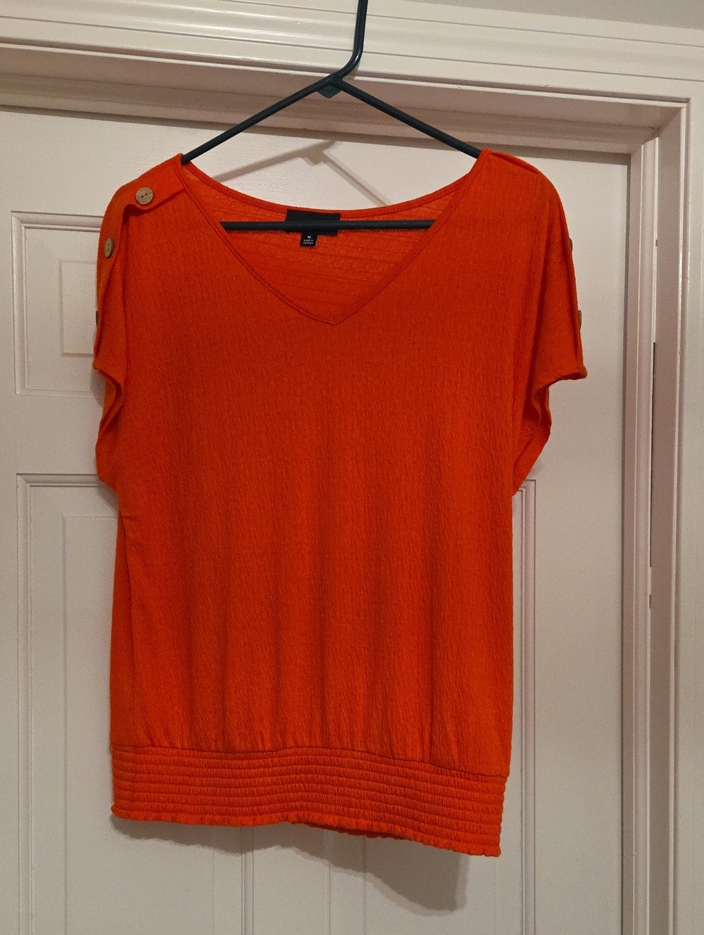 V-Neck Short Sleeve Button-Shoulder Women's Top in Orange